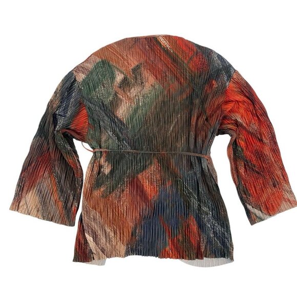 ZARA Women’s Size Small Pleated Kimono Wrap Top Orange Multi NWT - Picture 5 of 16